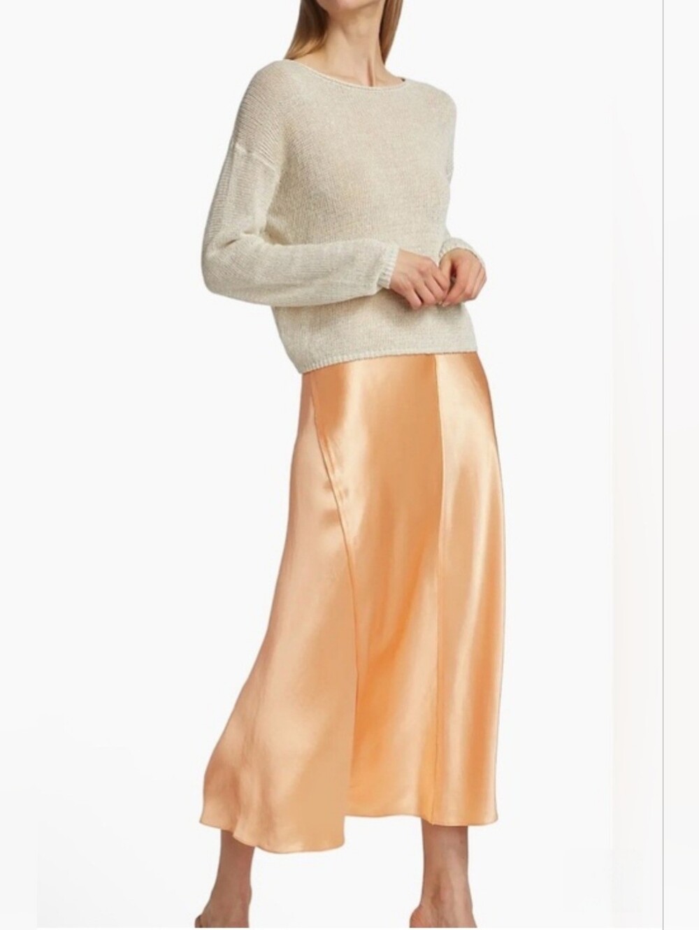 NWOT Vince Satin Panelled Peach Slip Midi Skirt